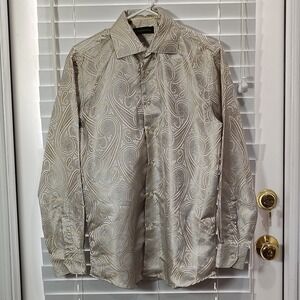 Centenario Paisley Dress Shirt Mens Medium Gold Blue Formal Wedding Groom Prom